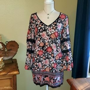 Dark Floral Bell-Sleeved Mini Dress in Rayon by Target